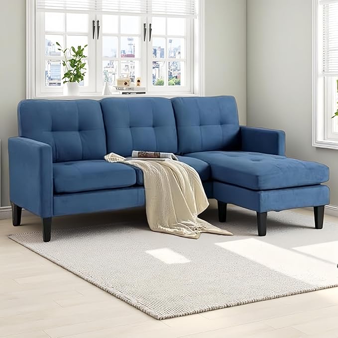 L Shaped Sectional Sofa with Movable Ottoman Lounge Sectional Sleeper Sofa Couch for Apartment &amp Small Space Small Couch for Living Room Blue