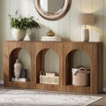 Tribesigns 70.9 Console Table with Storage Wood Entryway Entry Table with 3 Arched Shelves for Foyer Hallway Living Room Behind Couch Sofa Narrow Long Brown