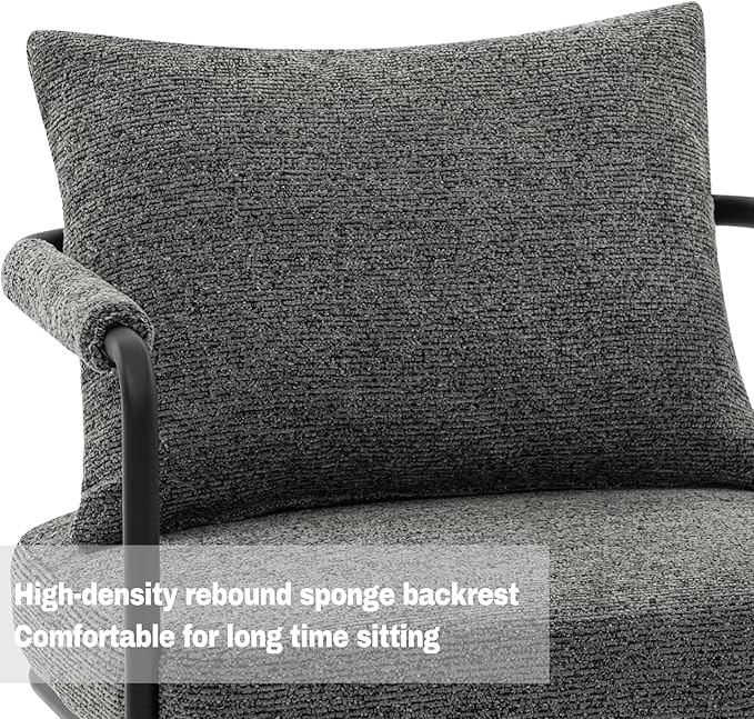 Single Accent Chair for Living Room Mid Century Modern Upholstered Reading Armchair for Bedroom Office with Comfy Chenille Cushion &amp Metal Frame Dark Grey