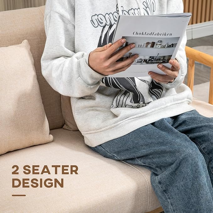 Modern Compact 48'' Loveseat with Linen Upholstery and Wood Legs Perfect for Bedroom Living Room Furniture (Beige)