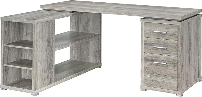 Coaster Home Furnishings - Yvette - Engineered Wood - 3-Drawer Computer Desk with File Cabinet and L-Shaped Desk with 5 Adjustable Compartments - Home Office - 60-Inch - Grey Driftwood - 801516