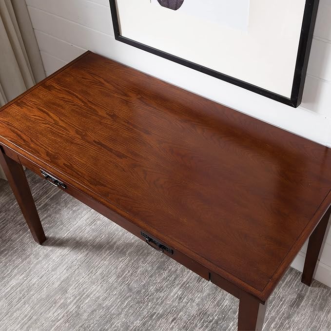 Leick Home 82400 Mission Writing Computer Desk with Drop Front Keyboard Drawer for Home Office Solid Wood Mission Oak