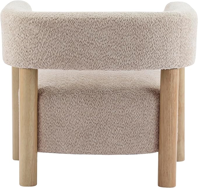 Christopher Knight Home Carly Low Profile Accent Chair Round Backrest Side Chair Living Room Armchair with Boucle Fabric Cushion Comfy Reading Chair for Bedroom Wooden Single Lounge Sofa Wheat