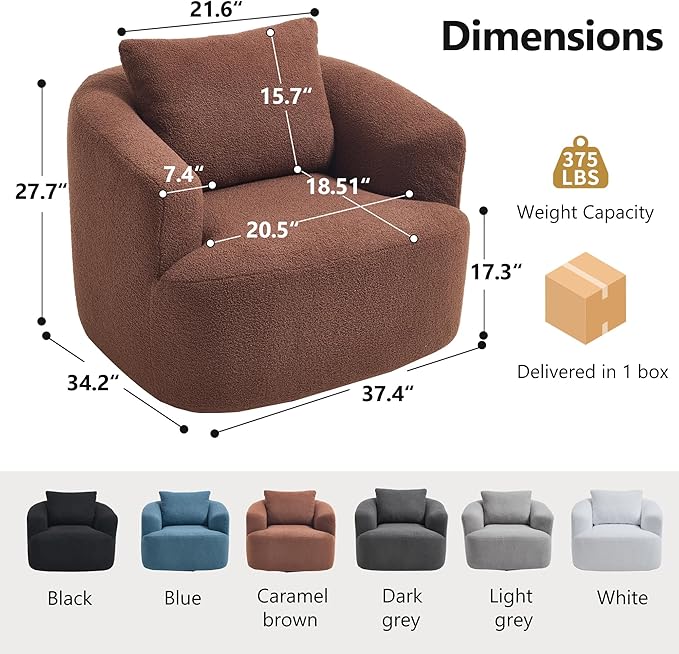 Swivel Accent Chair 360° Rotating Barrel Chair with Teddy Fleece Upholstery &amp High-Resilience Sponge Cushion Easy Assembly Single Sofa for Living Room Bedroom or Apartment (Brown)