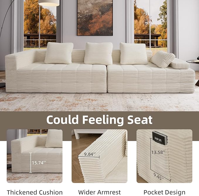 126 Modular Sleeper Couch Sectional Couches for Living Room Ergonomic Memory Foam Sleeper Sofa Oversized Loveseat Sofa Bed Bedroom Apartment Office | Ergonomic No Assembly Required