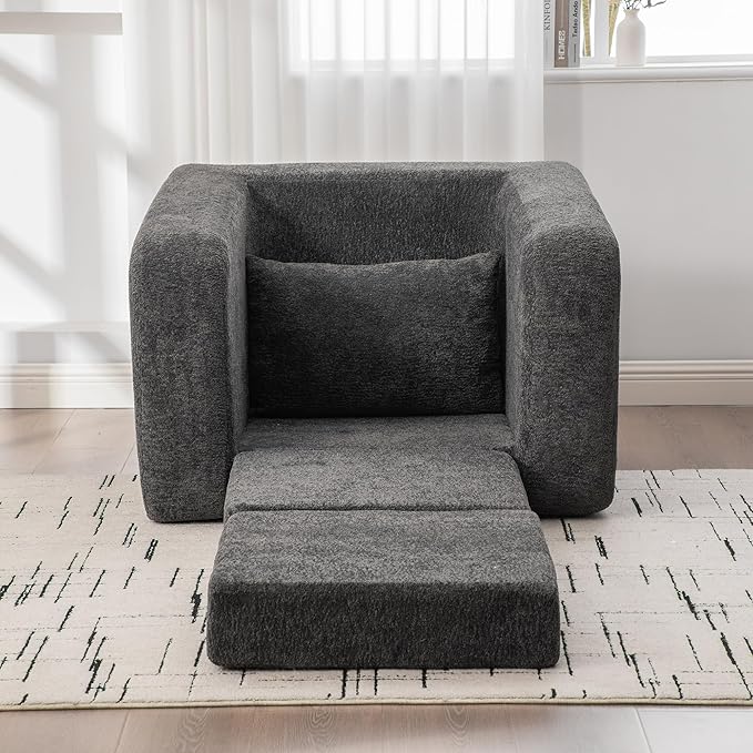 KEIKI 40 Foldable Sofa Bed Chair with Armrests No-Assembly Chenille Cloud Mattress for Home Office Break Area Meditation Space Guest Bed &amp Multifunctional Living Zones