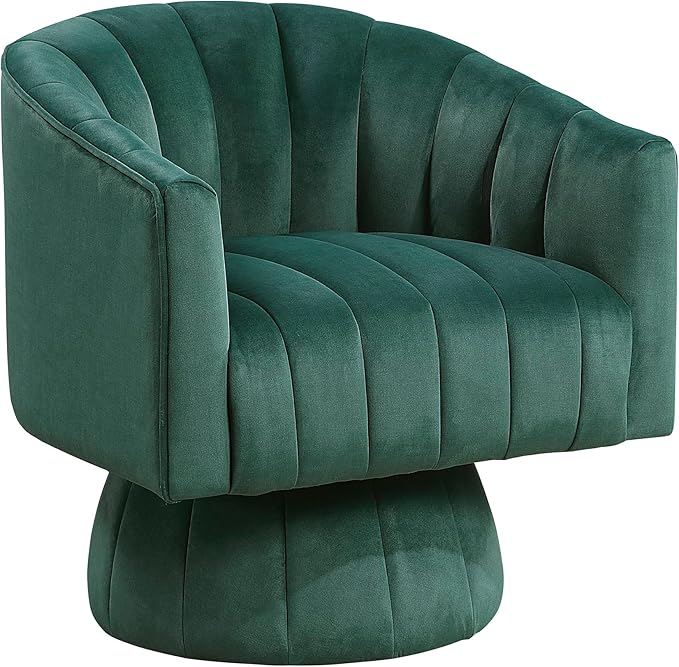 Lexicon Modern Swivel Accent Chair Velvet Fabric Upholstered Swivel Lounge Chair with Rounded Base and Channel Stitching for Living Room/Bedroom/Office Easy Assembly Dark Green