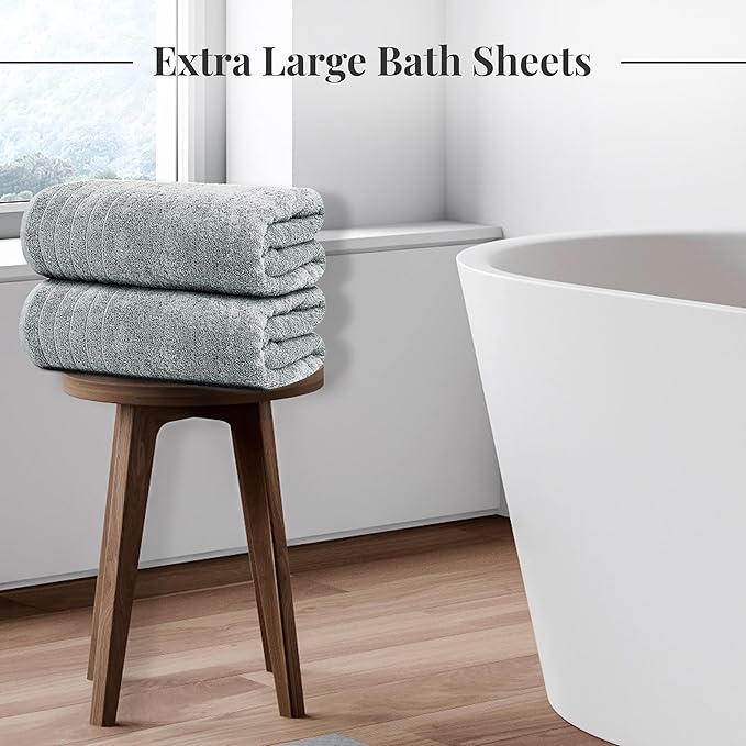 Tens Towels Pack of 2 Extra Large Bath Sheets 35 x 70 Inches 100% Cotton Larger &amp Lighter Weight Quicker to Dry Super Soft &amp Absorbent Oversized Bath Towels Cool Grey