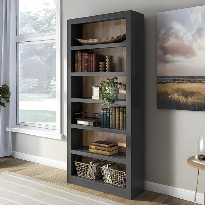 Signature Design by Ashley Wildenauer Casual 75 Bookcase with Adjustable Shelves Black &amp Light Brown