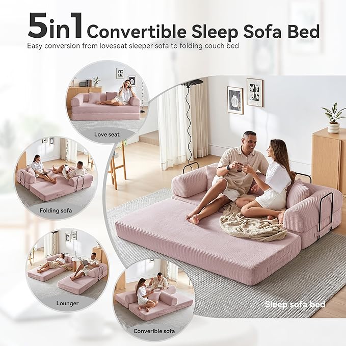 Compression Sofa Cloud Sectional SofaSofa Bed Boneless Modular Sectional Sofa with 2 Pillow Comfy Fluffy Couch with Futon Bed Perfect for Living Room Small Space