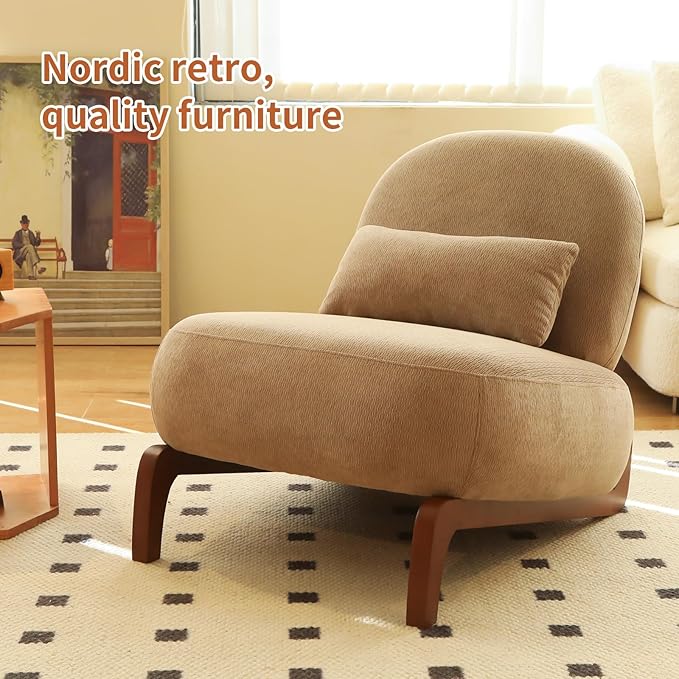 HAZO Cute Accent Chair with Solid Wood Legs Velvet Living Room Chair with Soft Cushion Cozy Bedroom Chair Comfy Armless Reading Chair for Apartment Waiting Room Balcony (Camel-2pcs)