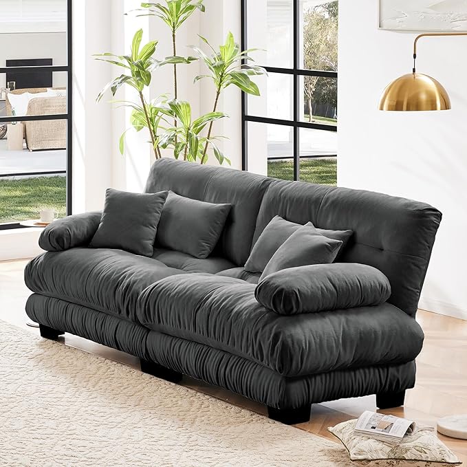 Oversized Modular Sectional Sofa 94.4 Inch Comfy Chenille Cloud Couches for Living Room Office Loveseat Sofa with 4 Pillows Square Handrail Gray