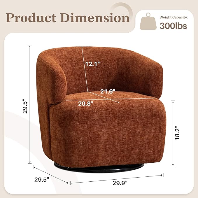 Swivel Accent Chair Set of 2 360° Rotating Modern Barrel Accent Chair Small Round Arm Chairs Modern Swivel Barrel Chair for Apartment/Living Room/Bedroom (Burnt Orange)