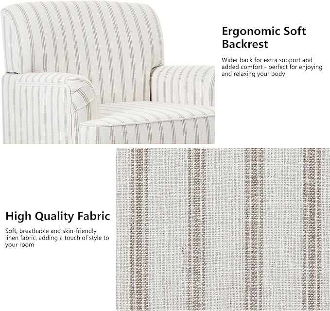 Accent Chair Mid Century Modern Comfy Armchair for Living Room Linen Fabric Single Sofa Lounge for Reading Bedroom Apartment Waiting Room with Wood Legs (Pinstripe Light Brown Set of 1)