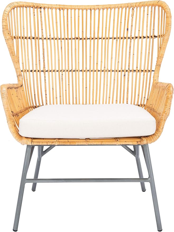 SAFAVIEH Home Collection Lenu Rattan White Cushion Accent Chair Natural/Black (ACH6510B)