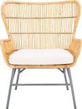 SAFAVIEH Home Collection Lenu Rattan White Cushion Accent Chair Natural/Black (ACH6510B)