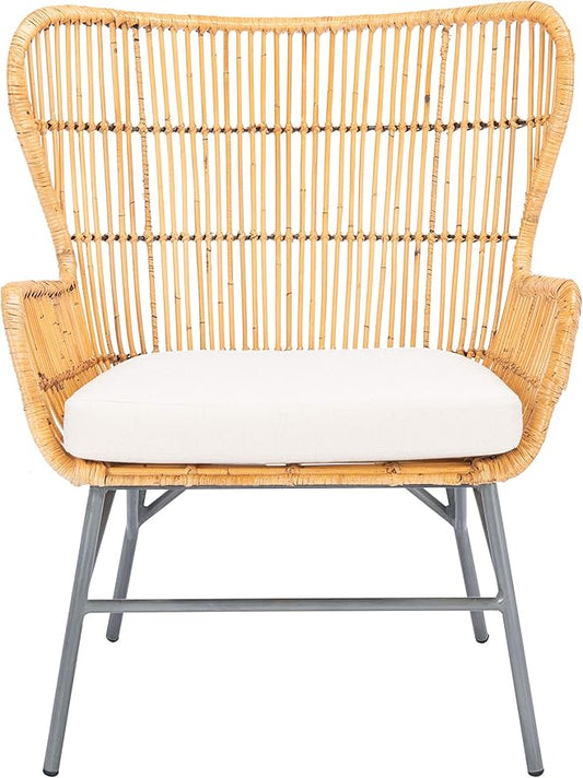 SAFAVIEH Home Collection Lenu Rattan White Cushion Accent Chair Natural/Black (ACH6510B)