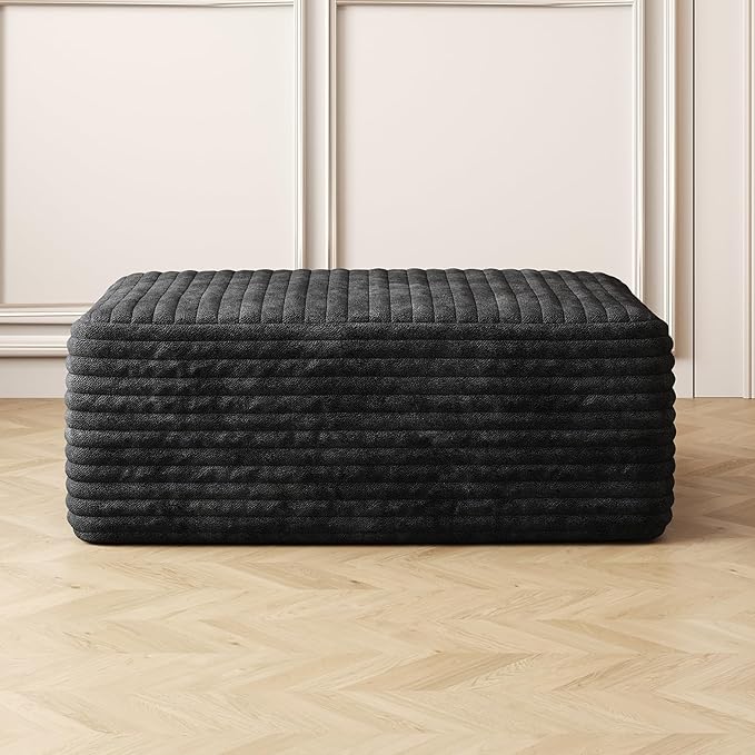 37.4 Plush Corduroy Ottoman Upholstered Cloud Ottoman for Boneless Couch in a Box Modular Sectional Couches for Living Room Compressed Memory Foam No Assembly Require Black
