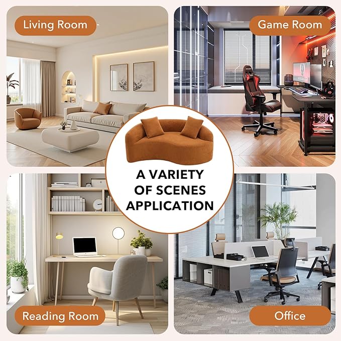 67 Modular Sectional Loveseat Sofa Chenille Upholstered Cloud Couch with S-Shaped Cushion Boneless Couch Sleeper Deep Seat Sofa with Throw Pillows for Living Room (Orange) | Chenille Comfortable