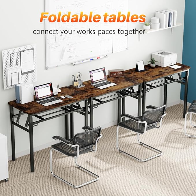 BYMECOST 39 inches Folding Computer Desk No Assembly Long Foldable Office Table Portable Large Foldable Home Office Desk No Install Activity Table Conference Table (Brown 39.4)