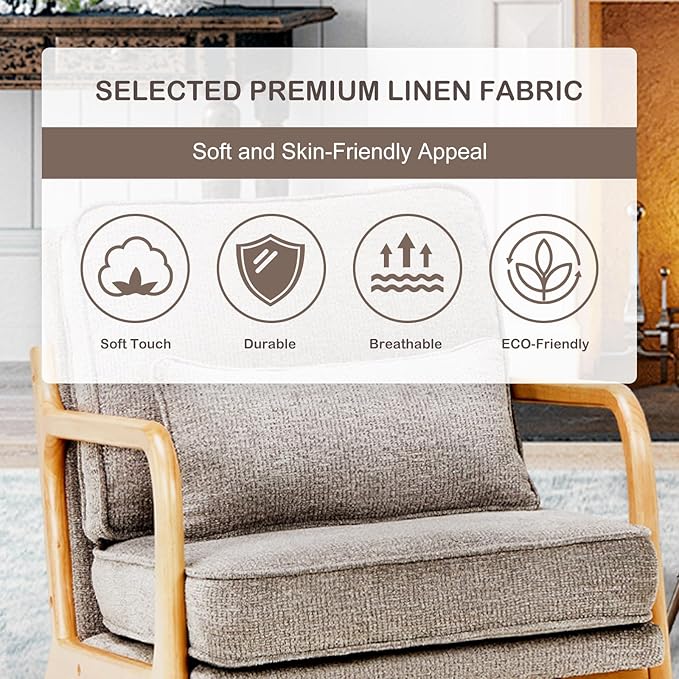 Mid-Century Accent Chair with Solid Wood Frame Reading Relaxing Armchair Lumbar Pillow&ampSoft Cushion Leisure Chair for Living Room Bedroom Waiting Room-Grey
