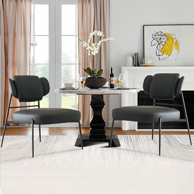 Oversize Accent Chair with Big-Ear Backrest - Modern Black Leather Armless Chair with Thick Cushion &amp Metal Frame for Lounge Living Room Waiting Room Bedroom Office