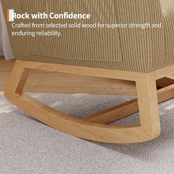 GarveeHome Corduroy Rocking Chair Modern Nursery Glider Chair with Side Pockets and Pillow Rocker Chair for Living Room Bedroom Nursing Room Brown