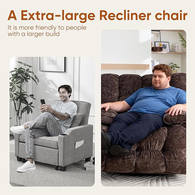 Oversized Swivel Power Rocker ReclinerElectric Recliner Chairs for AdultsExtra Wide Seat ReclinersUpholstered Nursery Reclining Glider ChairSwivel Chairs for Living RoomBrown