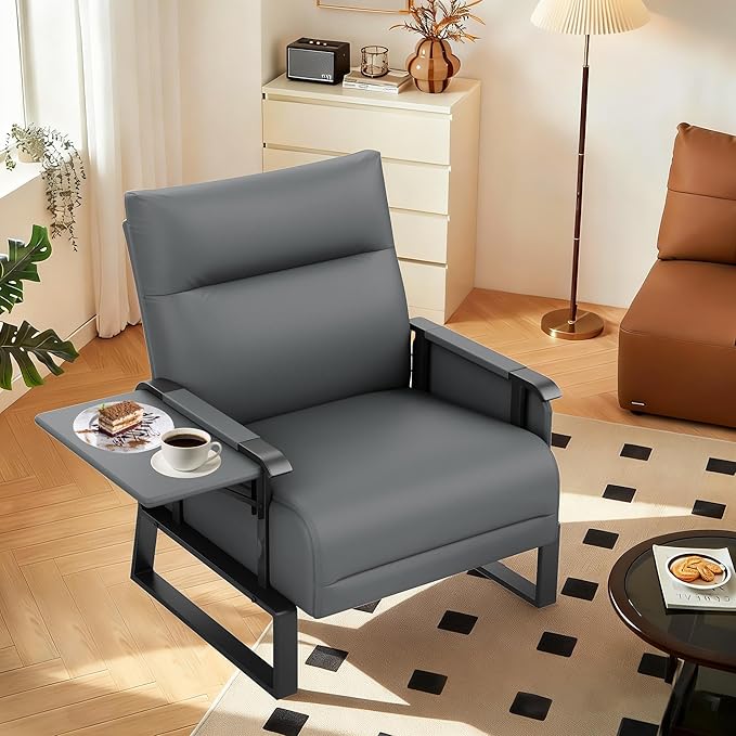 PU Leather Accent Chair with Side Table Living Room Side Chairs Set of 2 Modern Upholstered Armchair Office Club Chairs Grey