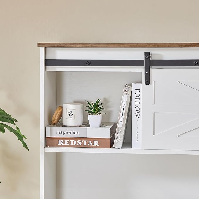 47 Farmhouse Executive Desk with Drawers Wood Home Office Desk wCharging Station File Drawer Storage Cabinet Rustic Computer Writing Desk (Antique White)