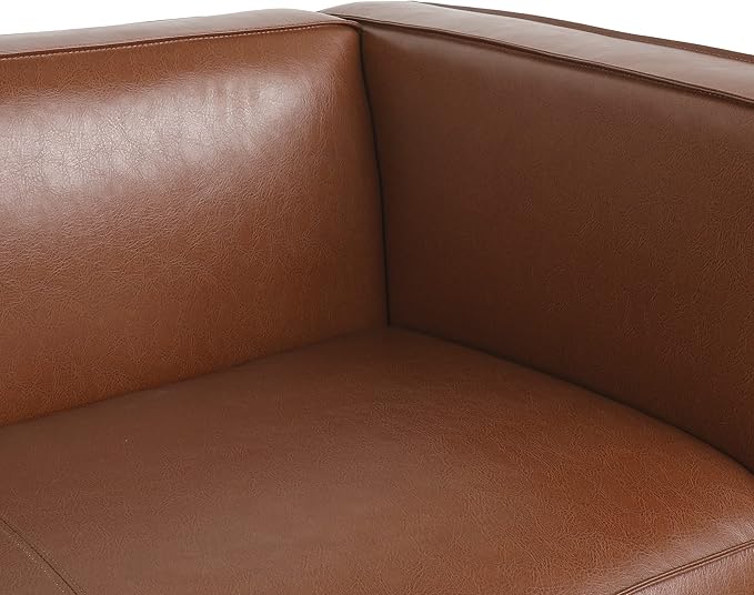80.25 PU Leather Upholstered Couch Modern 3 Seater Sofa with Tufted Back and Square Arms Nailhead Sofa for Living Room Office Apartment Small Space Light Brown