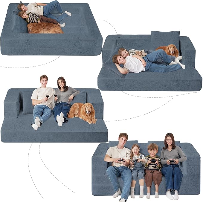 Futon Sofa Bed with Pillow 3-in-1 Sleeper Sofa Bed with Removable Cover Convertible Floor Sofa Bed No Assembly Boneless Couch for Living Room Bedroom