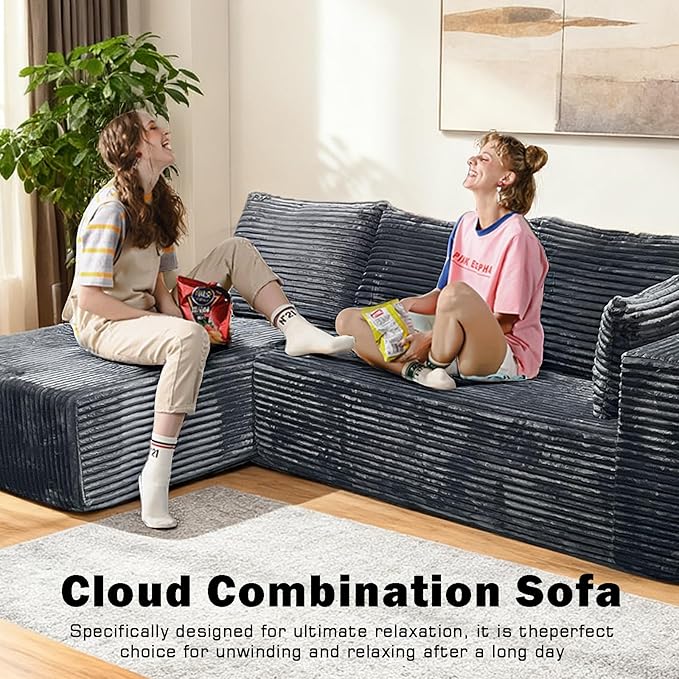 106 Modular Cloud Sectional CouchL-Shaped Couch No Assembly Required for Living Room and Bedroom Left/Gray