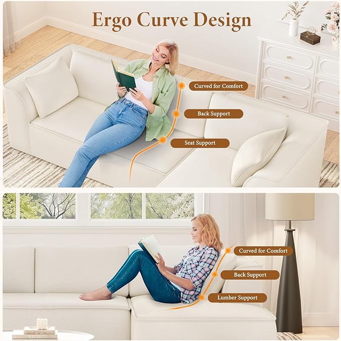 Vesgantti 106 Cloud Sectional Couch with Chaise Deep Seat Modular Sectional Sofa Chenille Memory Foam Sofa Boneless Couches for Living Room Bedroom No Assembly Required (Beige Right-Facing Chaise)