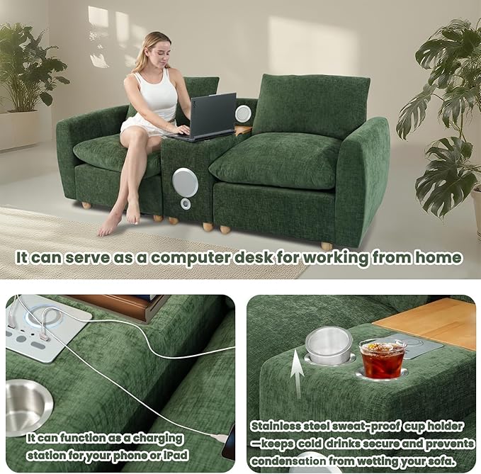 Brelice Modular Sofa Console with Wireless Charging &amp Bluetooth Speaker - All-in-One Armrest Organizer with Wired Charging Storage Tray Volume Control for Sectional Couch Living Room