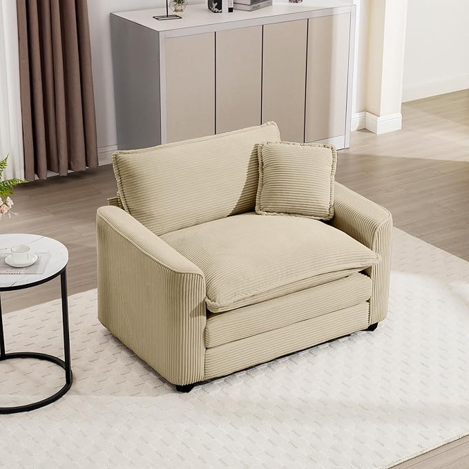 mikibama Luxury Modular Sectional Sofa Chair 45 Inch Modern Corduroy Comfy Cloud Couches for Living Room Office Bedroom Deep Sofa Chair with 1 Toss Pillows Camel