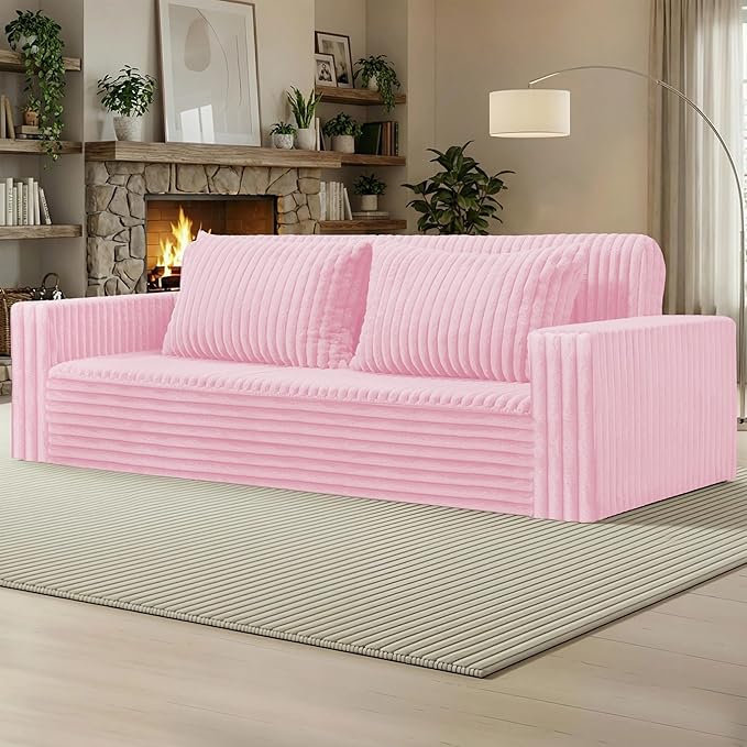 HABUTWAY Folding Sofa Bed 2 in 1 Convertible Sleeper Chair with 2 Pillows Portable Fold Out Chair Bed with Armrest Comfy Floor Couch Lazy Sofa for Living Room Bedroom Dorm Home Office Pink