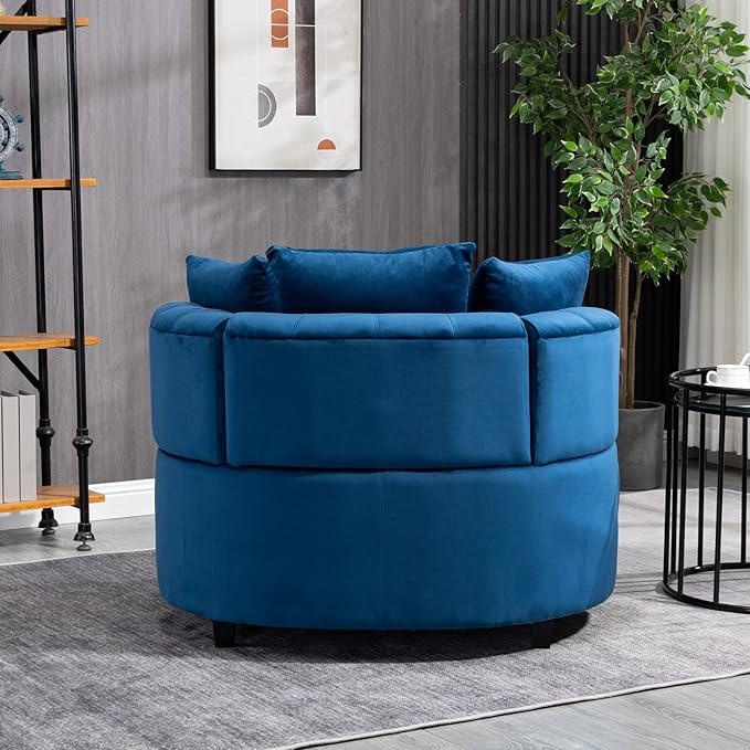Eafurn 40.6 Wide Oversized Velvet Barrel Accent Chair Modern Round Armchair with Deep Button Tufting &amp 3 Toss Pillows Modern Lounge Chair for Living Room Bedroom Reading Nook