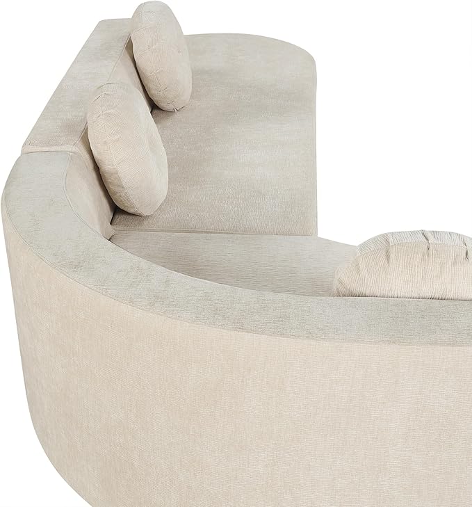 122'' Sectional SofaExtra Large Sofa with Soft Fabric Upholstery Elegant Curved Design with Three Round Cushions High-Resilience Foam for Ultimate ComfortSand