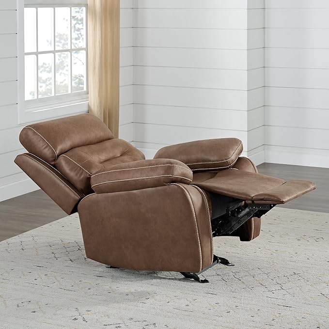 Leather Recliner Chair Manual Sofa Rocker for Adults with Overstuffed Arm for Living Room Bedroom Home Theater Seating