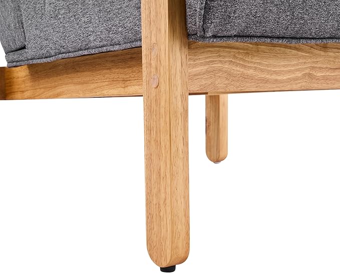 Scott Living Fluffy Low Profile Accent Chair Modern Living Room Armless Lounge Chair Fabric Comfy Reading Chair for Bedroom Wooden Frame and Thick Padded Seat Grey+Natural