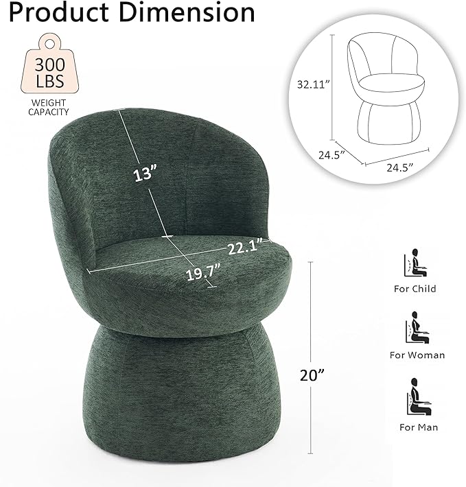 Rowill 360 Degree Swivel Accent Chair Set of 2 Modern Green Barrel Chairs Boucle Fabric Upholstered Comfy Chair for Living Room Bedroom Dining Room Reading Nook
