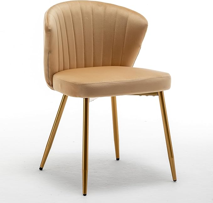 Modern Velvet Accent Chair for Living Room Bedroom Entryway or Small Spaces with Channel-Tufted Design Comfortable and Trendy Armless Seat Light Brown