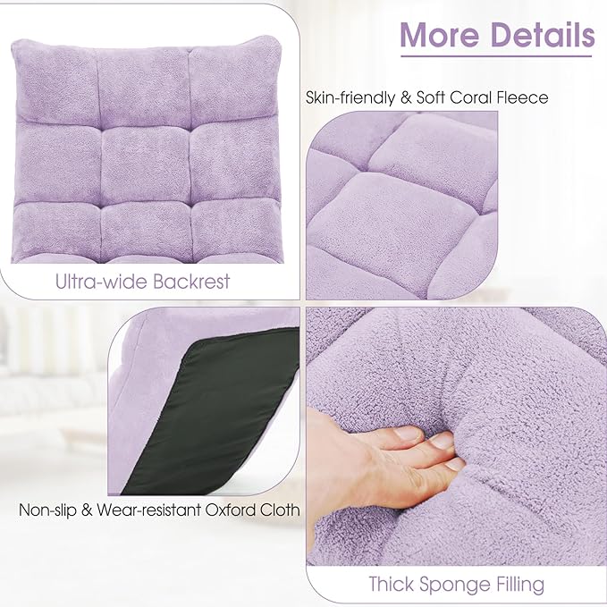 Giantex Floor Chair with Back Support 14 Adjustable Position Padded Sleeper Bed Couch Recliner Folding Gaming Floor Chairs for Adults Living Room Bedroom Yoga Meditation Light Purple