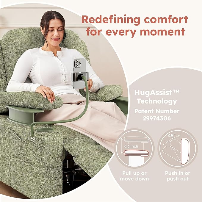 MAMAZING Triple Motor Power Swivel Rocker Recliner Chair with Adjustable Armrests for Adults FSC Certified Faux Leather Rocking Chair for Living Room Green