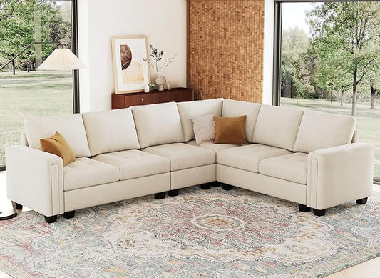 Belffin Modular Sectional Sofa L Shaped Couch with Reversible Chaises 6-Seater Convertible Sectional Sofa Couch Velvet Corner Sofa Beige