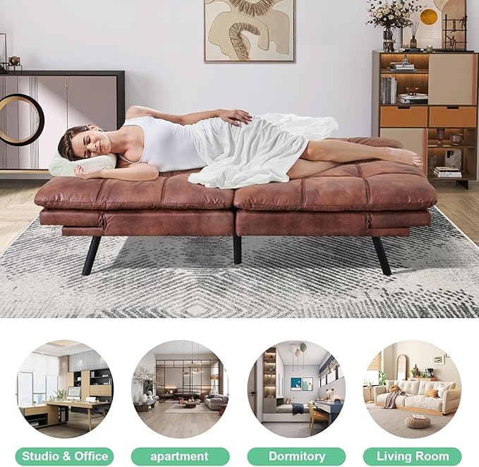 MUUEGM Futon Couch with 71 Adjustable High Density Memory Foam Futon Sofa Bed Modern Design Sofa Bed for Living Room Sleeping and Relaxing(Leather Brown)