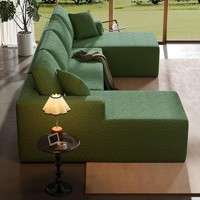 140 Modular U-Shaped Sectional Sofa 7-Seater Cloud Couch with Double Chaise Modern Sleeper SofaNo Assembly Sectional Cloud Boneless Sofa Couches for Living Room/Apartment