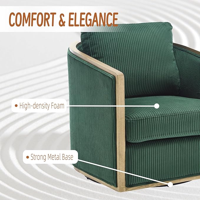 360 Degree Swivel Barrel Club Chair Comfortable Accent Sofa Chair for Living Room Leisure Armchair with Sturdy Hardwood Frame and Metal Base for Nursery Hotel Bedroom Office Lounge (Emerald)