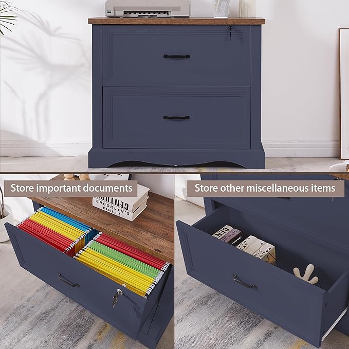 34.6 Farmhouse File CabinetWood File Cabinet with Hanging File FoldersTop Drawer LockableLateral Filing Cabinet for Home Office Compatible with Letter/Legal/A4 Size (2)